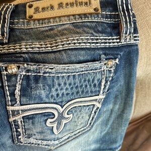 Rock Revival Distressed Blue Denim with Embroidered Pocket